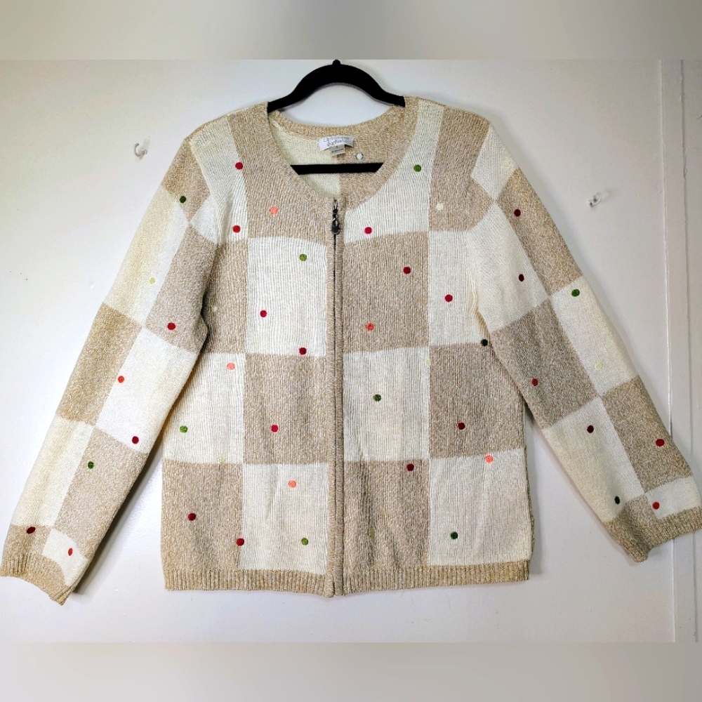 Christopher & Banks Beige and White Checkered Cardigan